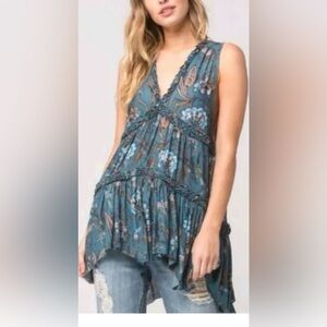 Free People Purple Haze printed sleeveless tiered tunic top